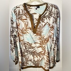 Brown and White Jones Wear Leaf Print Women's Tunic XL